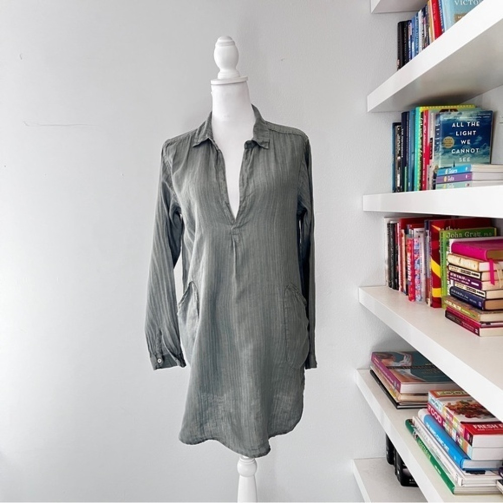 CP Shades linen teton tunic size S green popover pockets lagenlook beach